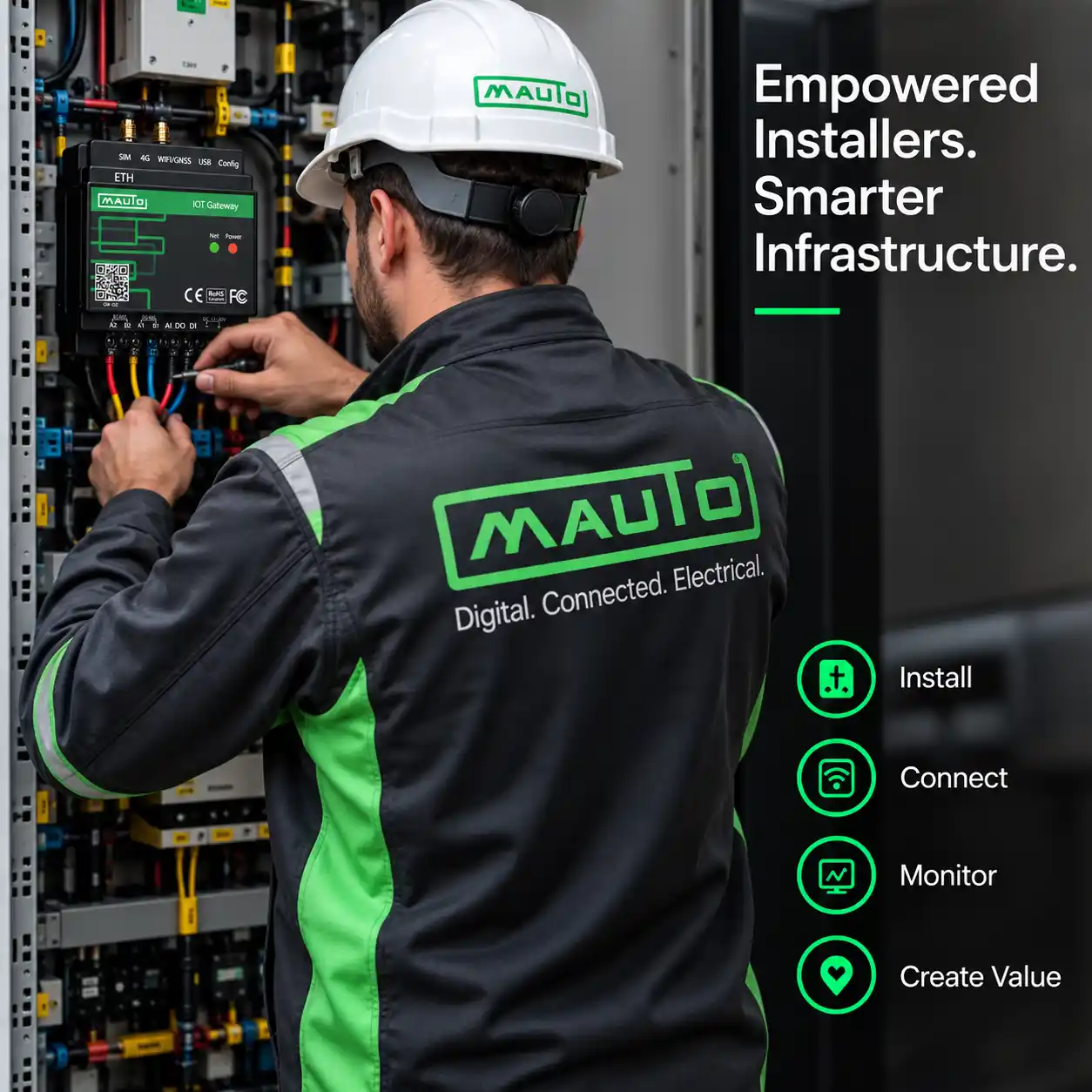 Mauto installer wiring a control panel — Install, Connect, Monitor, Create Value.
